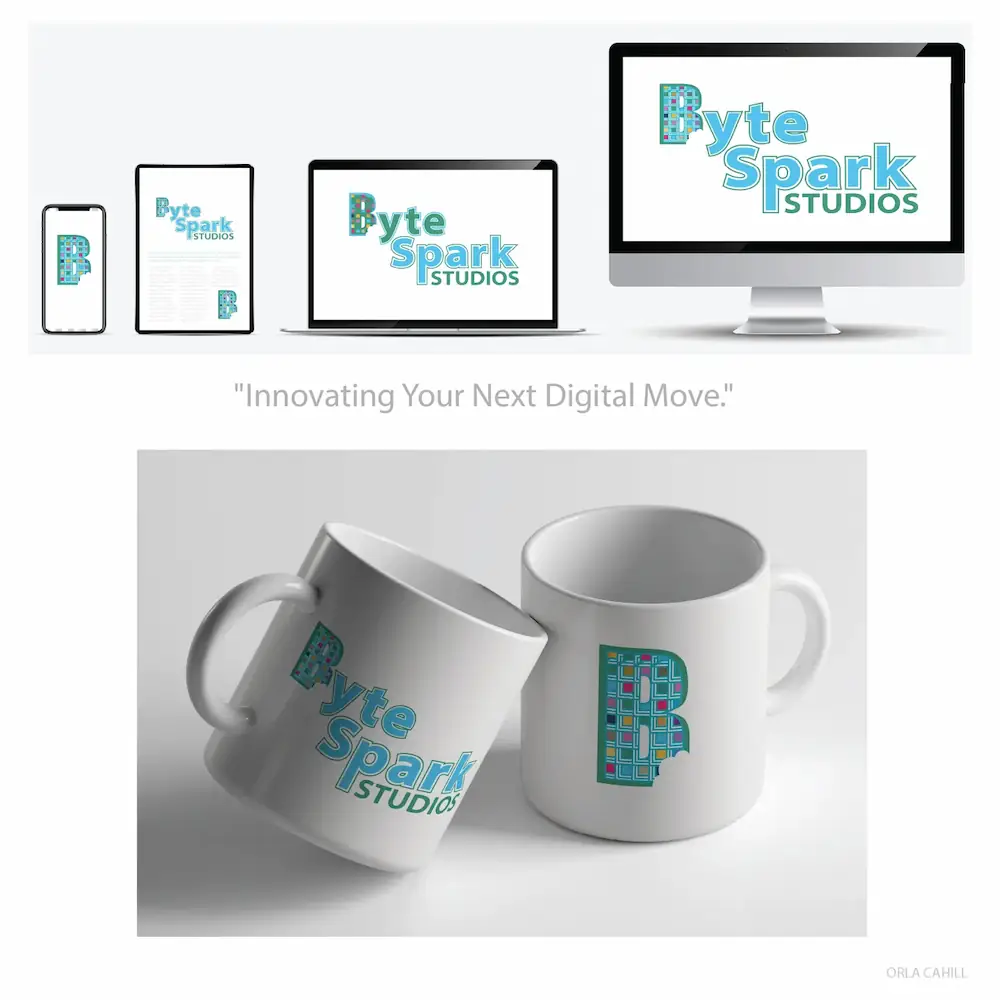 Tech company brand application mockup for digital products and hardware